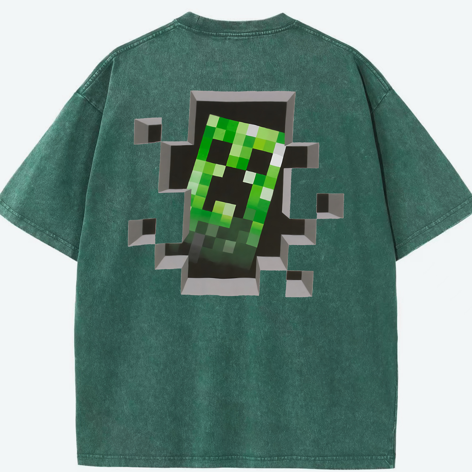 （画像用） マインクラフト ブロックの世界 Minecraft MC Block world 綿100% ヴィンテージ風 半袖Tシャツ（背面プリント）